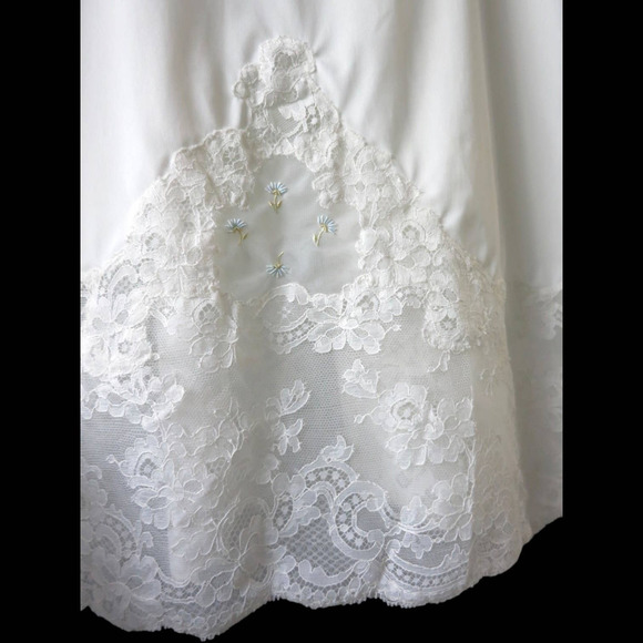 70s White Embroidered Bridal Slip Dress M - Picture 10 of 12
